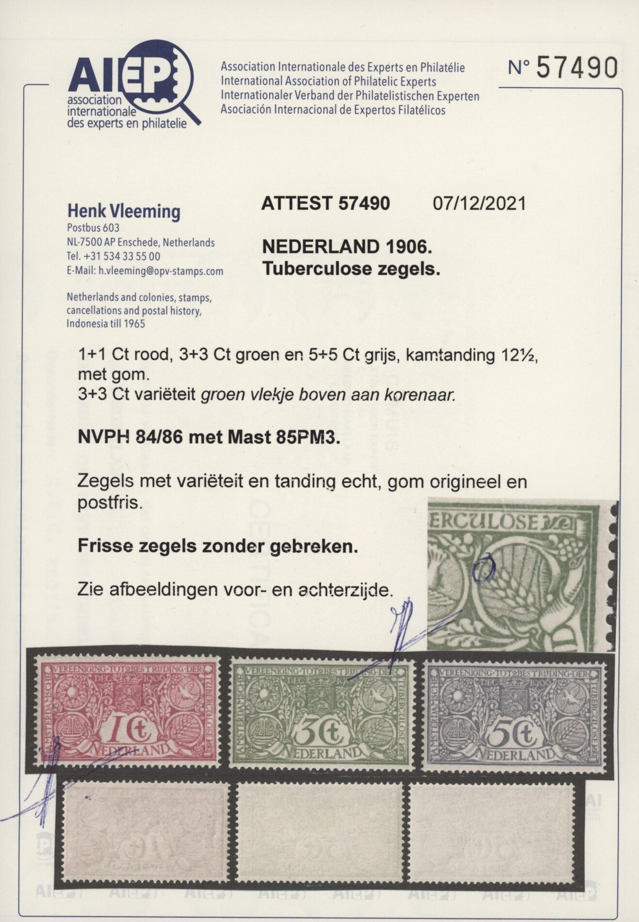 Frankeerzegels Nederland NVPH nrs. 84-86 met Mast 85PM3 postfris - Afbeelding 2