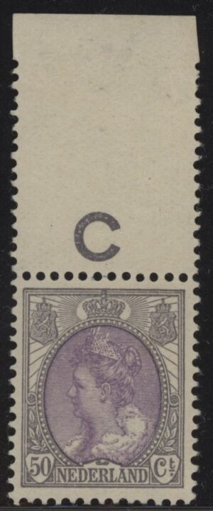 Frankeerzegel Nederland NVPH nr. 75D postfris met bovenvelrand letter C met attest Vleeming