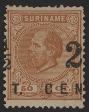Frankeerzegel Ned.Suriname NVPH nr. 21Cf met attest Vleeming