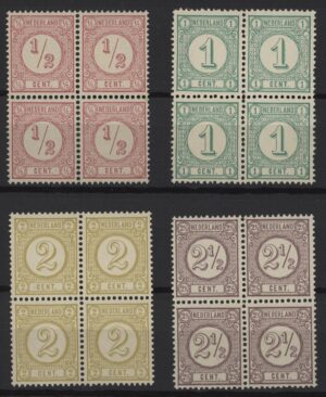 Frankeerzegels Nederland NVPH nrs. 30b-33a blokken van 4 met 31aP postfris met attest Vleeming